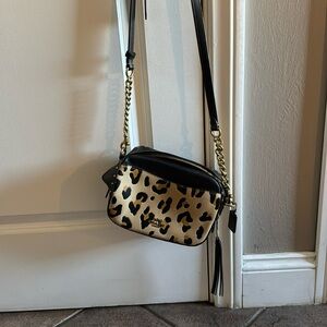 Coach Leopard Print Crossbody Bag - Black and Tan
